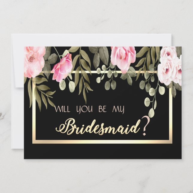 Elegant Gold Frame Floral  Bridesmaid Card (Front)