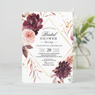 Elegant Gold Frame Floral Red & Pink Invitation