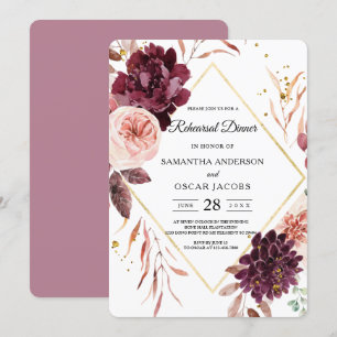 Elegant Gold Frame Floral Red & Pink Invitation