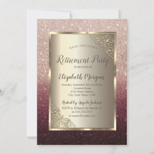 Elegant Gold Frame Glitter Ombre Retirement  Invitation
