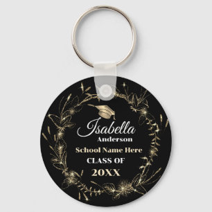 Elegant Gold Frame Grad Name Graduation Key Ring
