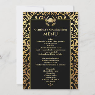 Elegant gold Frame Graduation Dinner Menu  Invitation
