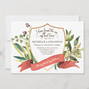 Elegant Gold Frame Greenery Christian Wedding Invitation