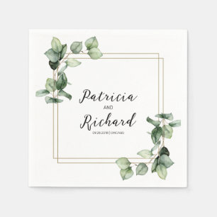 Elegant Gold Frame Greenery Elegant Wedding Napkin