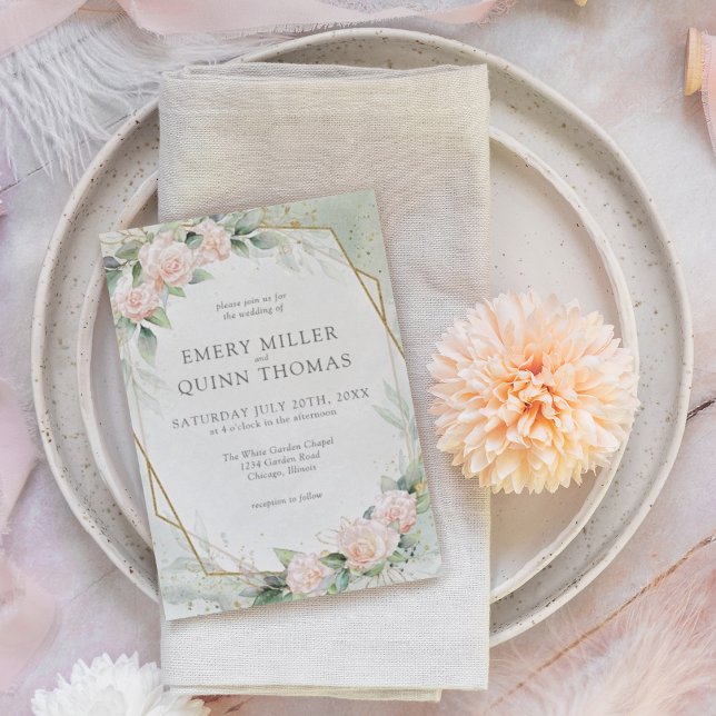 Elegant Gold Frame Greenery Floral Wedding  Invitation (Creator Uploaded)