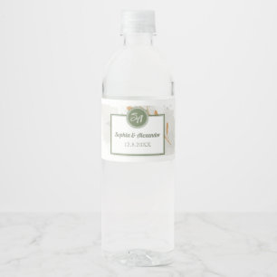 Elegant Gold Frame & Greenery Floral Wedding Water Bottle Label