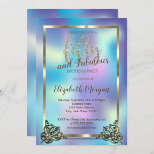 Elegant Gold Frame,Holographic 50th Birthday Party Invitation