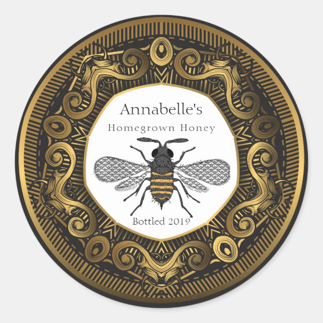 Elegant Gold Frame Honey Label (Front)