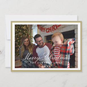 Elegant Gold Frame Horizontal Family Christmas Invitation