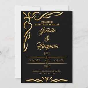 Elegant Gold Frame Invitation   Black & Gold Ornam