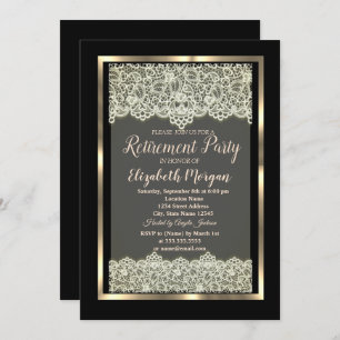 Elegant Gold Frame Lace Retirement Invitation