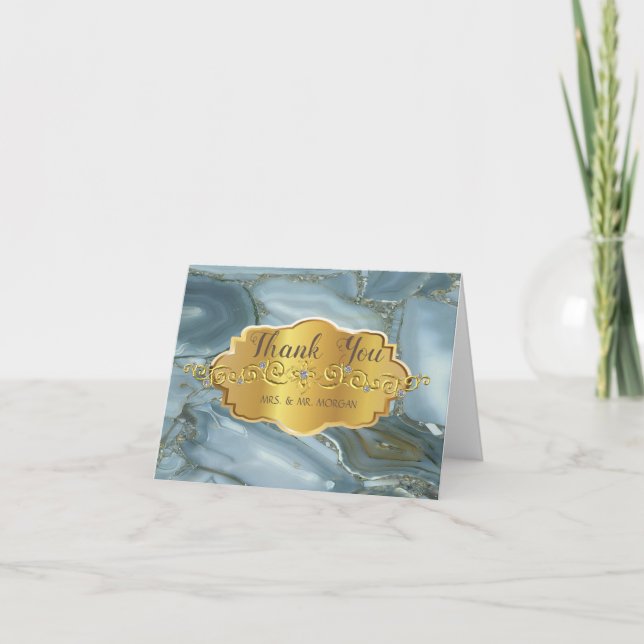 Elegant Gold Frame, Marble Texture Thank You Card (Front)