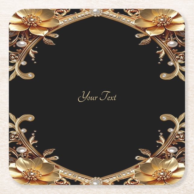 Elegant Gold Frame Paper Coaster (Front)