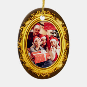  Elegant Gold Frame Personalised Family Photo Oval Ceramic Tree Decoration