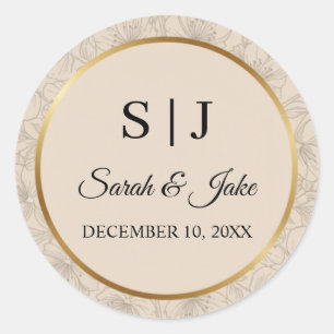 Elegant Gold Frame Personalized Wedding Monogram Classic Round Sticker