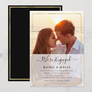Elegant gold frame photo engagement party invitation