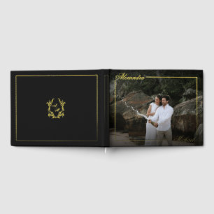 Elegant Gold Frame Photo Overlay Monogram Wedding Guest Book