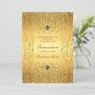 Elegant Gold Frame Quinceanera Invitation