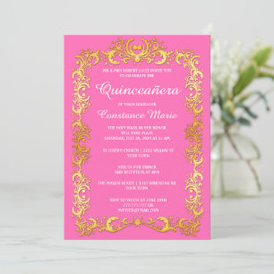 Elegant Gold Frame Quinceanera Invitation