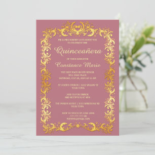 Elegant Gold Frame Quinceanera Invitation