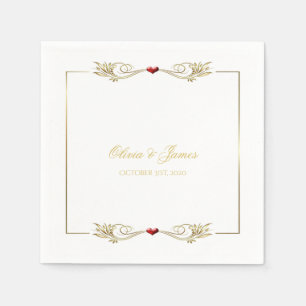 Elegant Gold Frame Red Heart Wedding Napkins