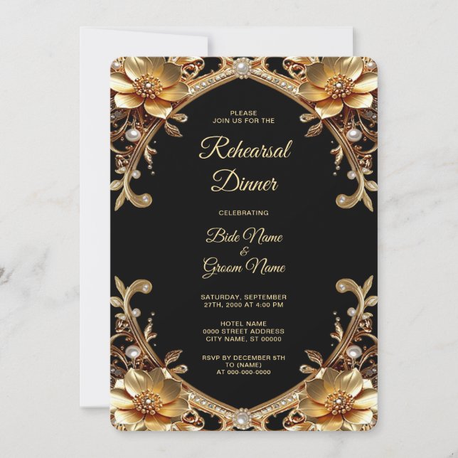 Elegant Gold Frame Rehearsal Dinner Invitation (Front)