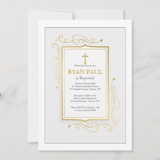 Elegant Gold Frame Religious Invitation (Front)