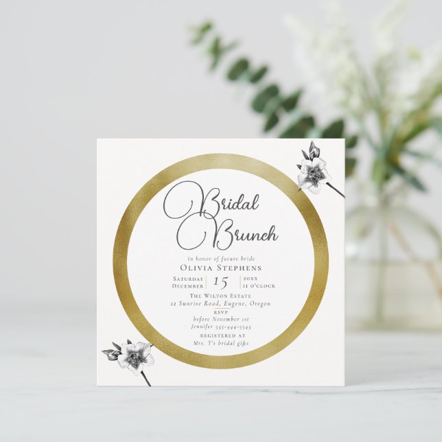 Elegant Gold Frame Roses Christmas Bridal Brunch Invitation (Standing Front)