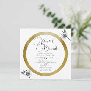 Elegant Gold Frame Roses Christmas Bridal Brunch Invitation
