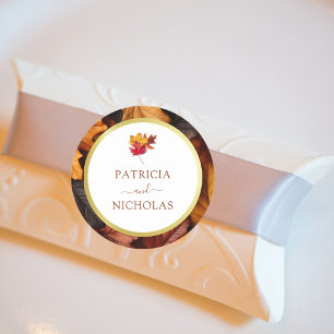 Elegant Gold Frame & Rustic Autumn Charm Wedding   Classic Round Sticker