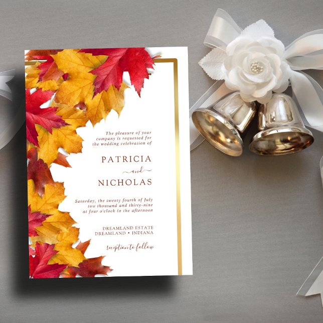 Elegant Gold Frame & Rustic Autumn Charm Wedding   Invitation (Creator Uploaded)