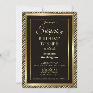 Elegant Gold Frame Surprise 40th Birthday Dinner Invitation