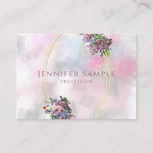 Elegant Gold Frame Watercolor Flowers Top Abstract Business Card