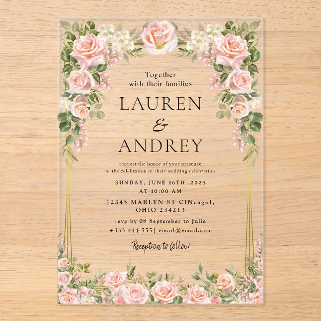 Elegant Gold Frame Wedding  Acrylic Invitations (Front)