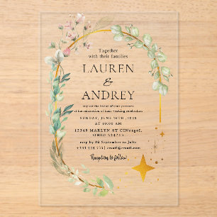 Elegant Gold Frame Wedding  Acrylic Invitations