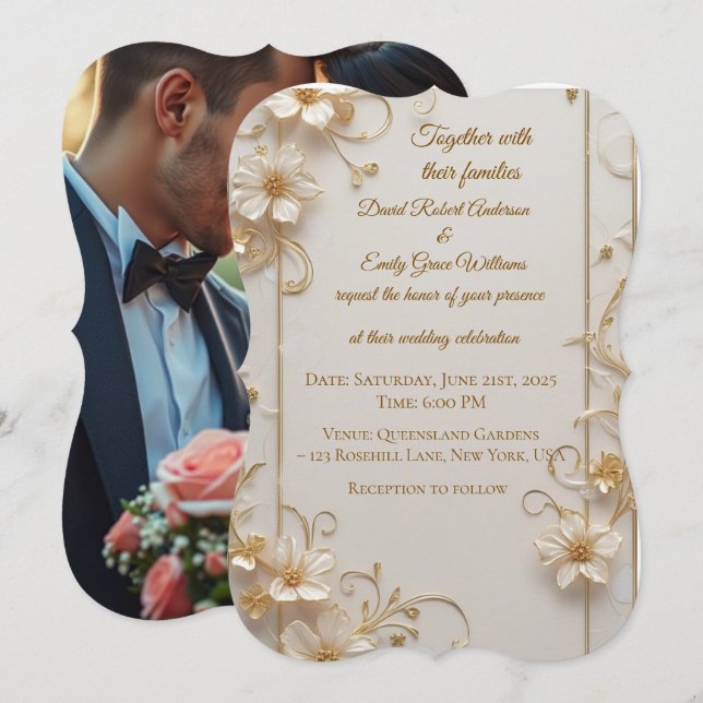 Elegant Gold Frame Wedding Invitation (Front/Back)