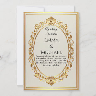 Elegant Gold Frame Wedding Invitation
