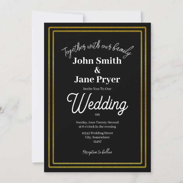 Elegant Gold Frame Wedding Invitation (Front)
