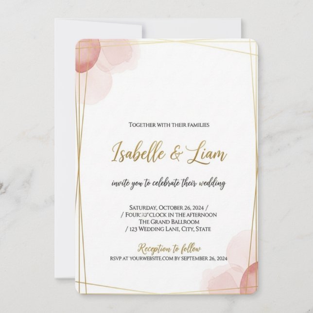 Elegant Gold Frame Wedding Invitation | Minimalist (Front)