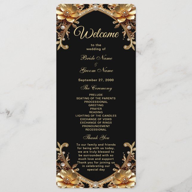 Elegant Gold Frame Wedding Program Programme (Front)