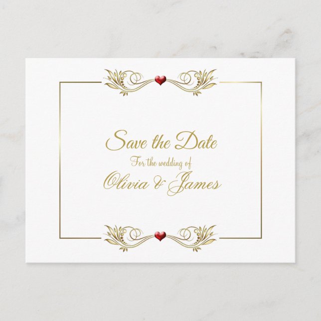 Elegant Gold Frame Wedding Save the Date Announcement Postcard (Front)