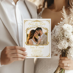 Elegant Gold Frame Wedding Save the Date PhotoCard
