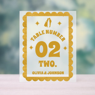 Elegant Gold Frame Wedding Table Number Frosted Acrylic Sign