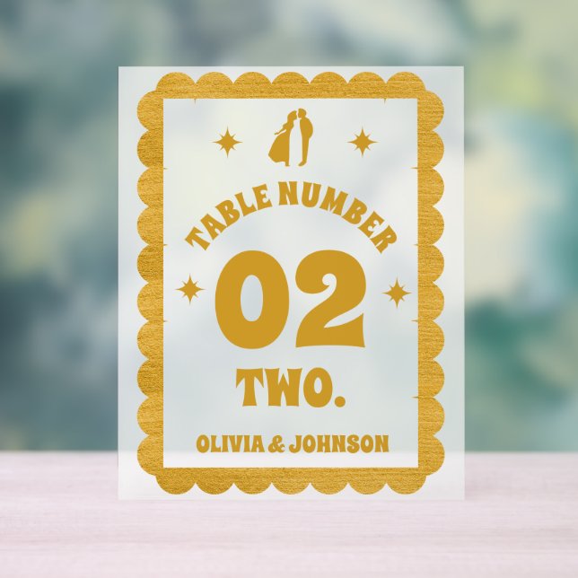 Elegant Gold Frame Wedding Table Number Frosted Acrylic Sign (Neutral)