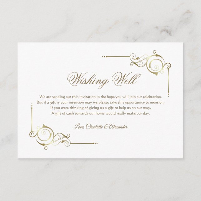 Elegant Gold Frame Wedding Wishing Well Enclosure Card (Front)