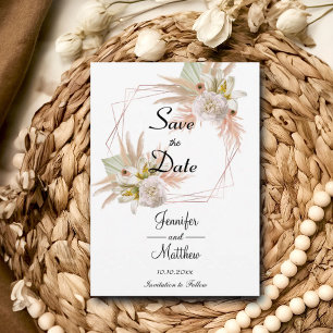 Elegant Gold Frame White Floral Pampas Grass 5x7"  Save The Date