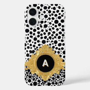 Elegant Gold Frame With Polka Dot Background iPhone 16 Case