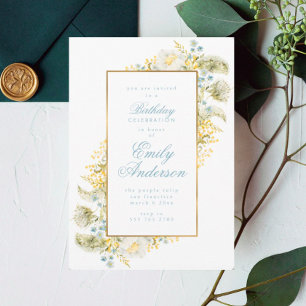Elegant Gold Framed Wildflower Birthday Party Invitation