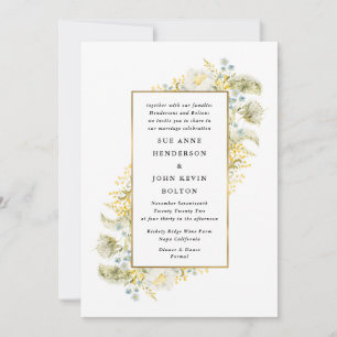 Elegant Gold Framed Wildflower Edging Wedding Invitation