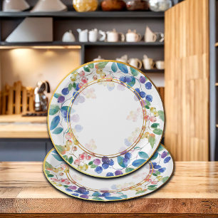 Elegant Gold Frames Watercolor Berries Paper Plate